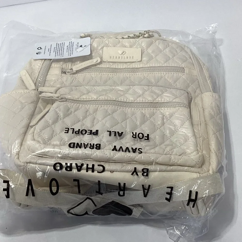 Heartlove By Charo Backpack Heart Love Cream Quilted with Heart Accents